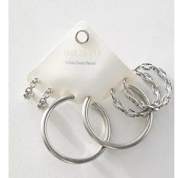 NWT Free People White Plated Plated Silver Hoop Earrings Set - Picture 1 of 5